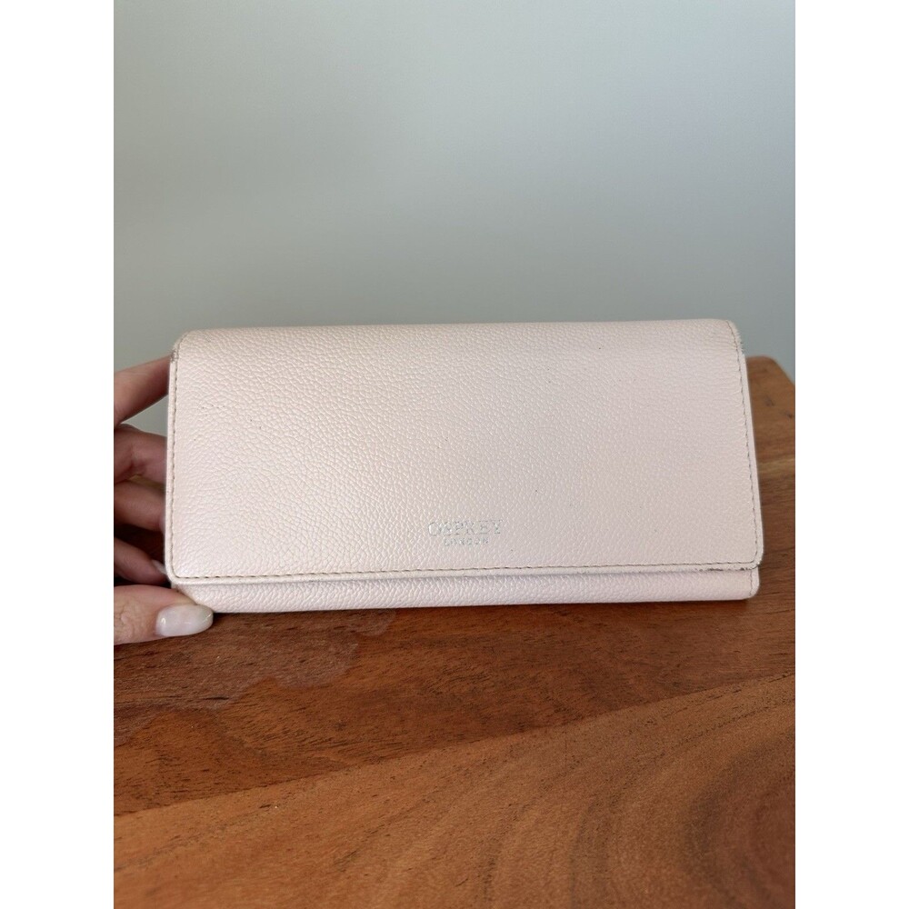 Osprey London Pale Pink Pebbled Leather Bi Fold  Flap Matinee Wallet Card Slots